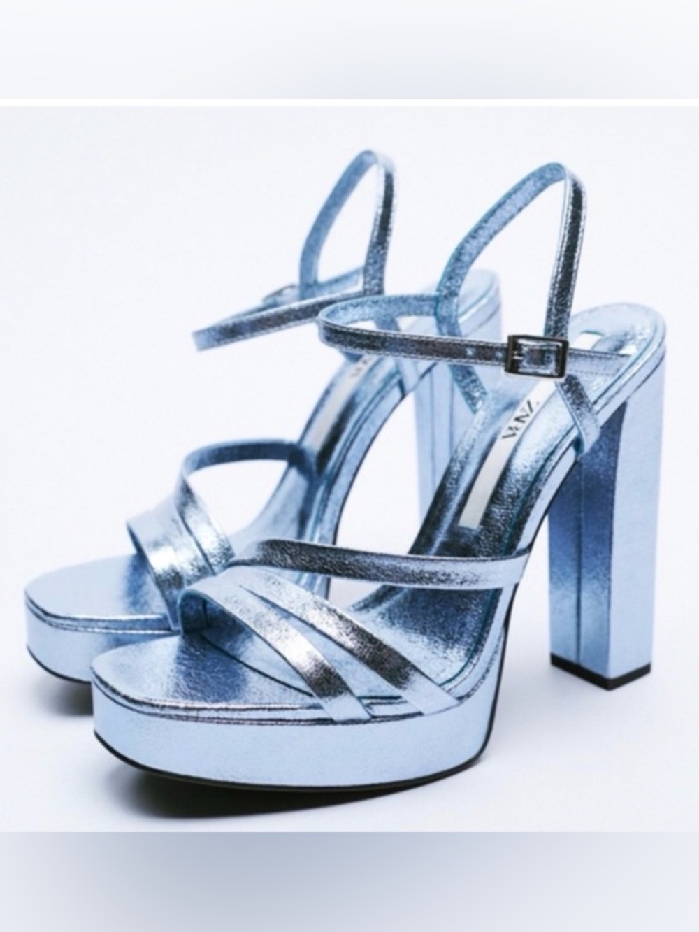 Zara Blue Metallic Platform Strappy Heels size 40 / US size 9 🩵